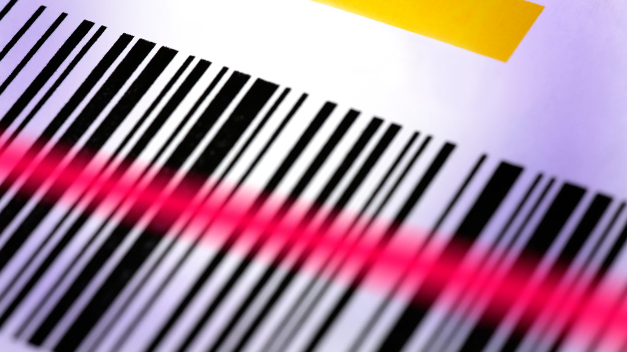 Postwesen visualisiert durch Barcode mit Laserstrahl